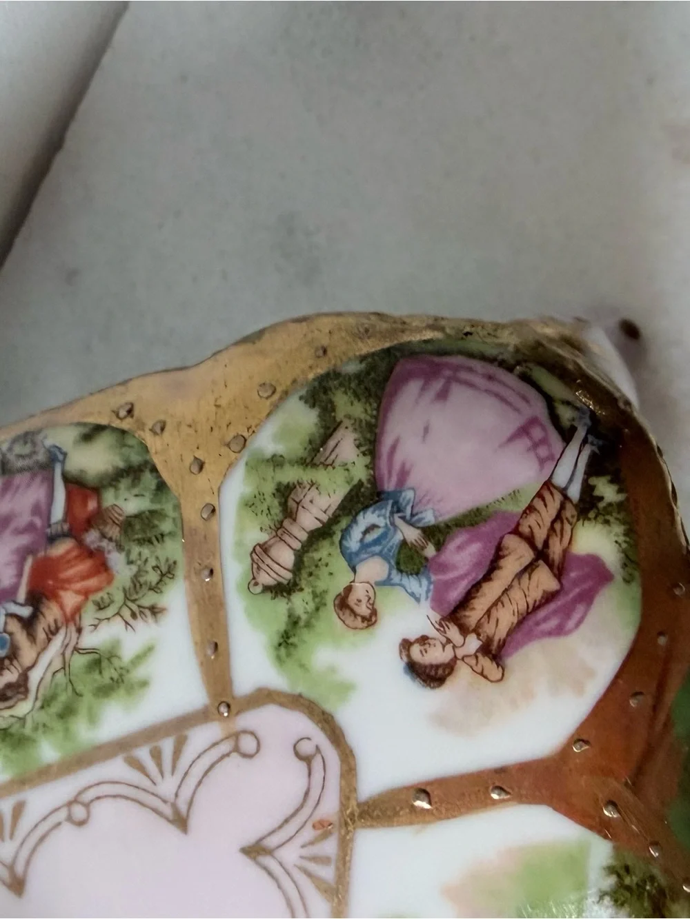 Ornate Footed Porcelain Box with Love Scenes